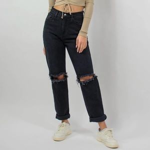 Black Grey Bandit straight leg jeans with ripped knees size 26